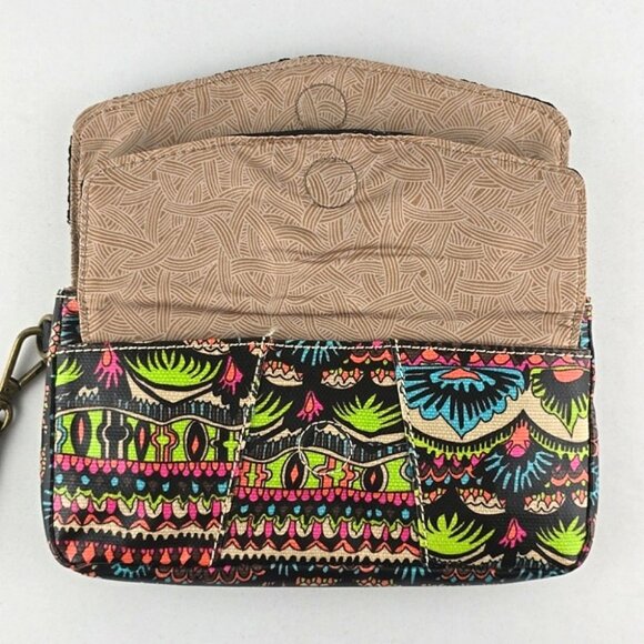 Sakroots Coated Canvas Double Bifold Wallet Clutch Multi Neon Boho Art-To-Wear - Picture 9 of 16